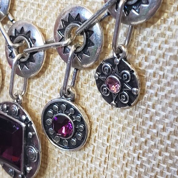 ART DECO Silver-tone & Faux Amethyst Necklace - Picture 4 of 8